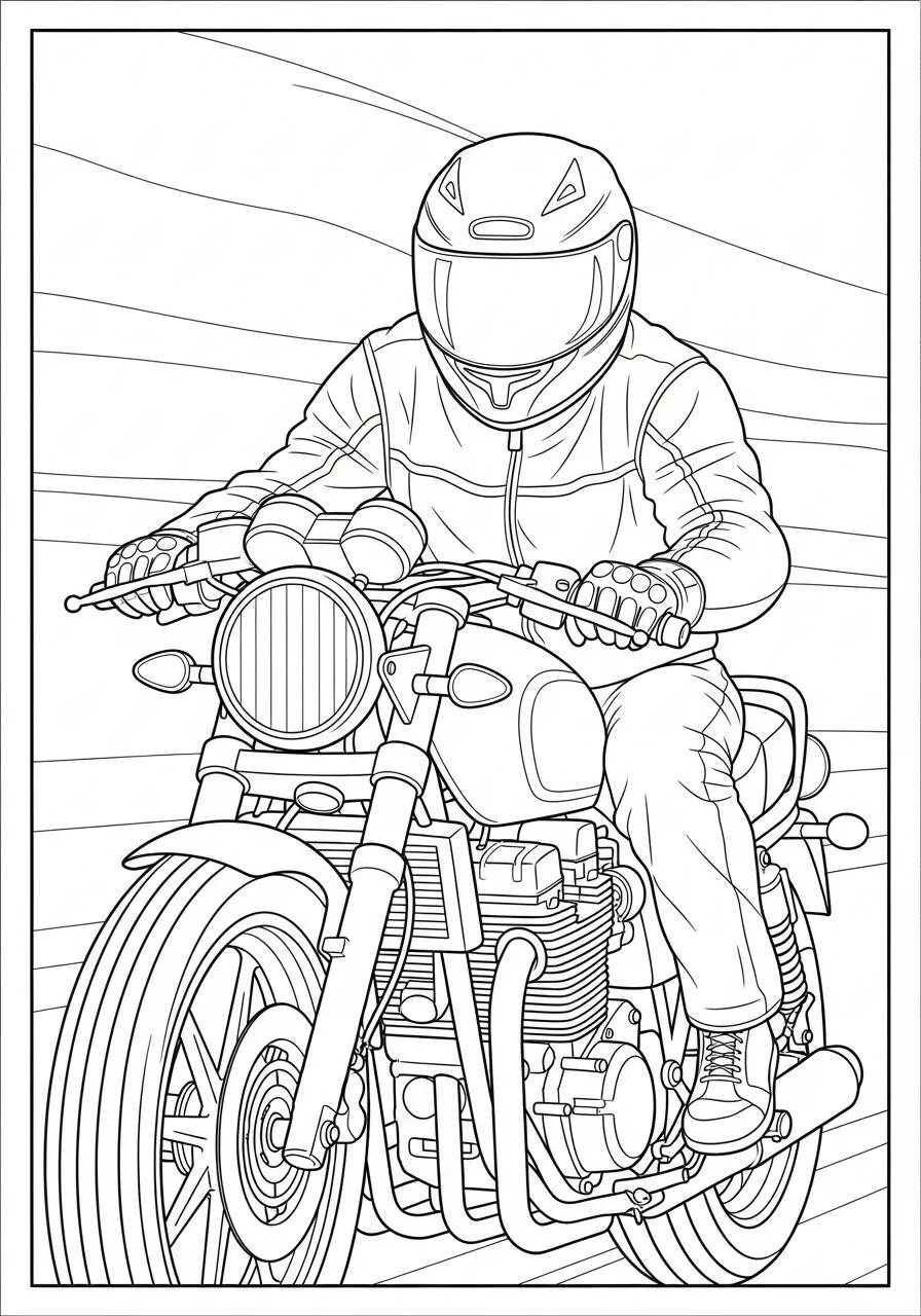 Coloriage de moto classique avec motocycliste