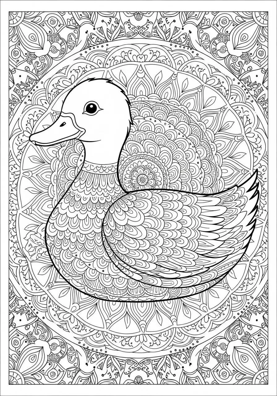 Desenho de Pato com Padrões Mandala para Colorir
