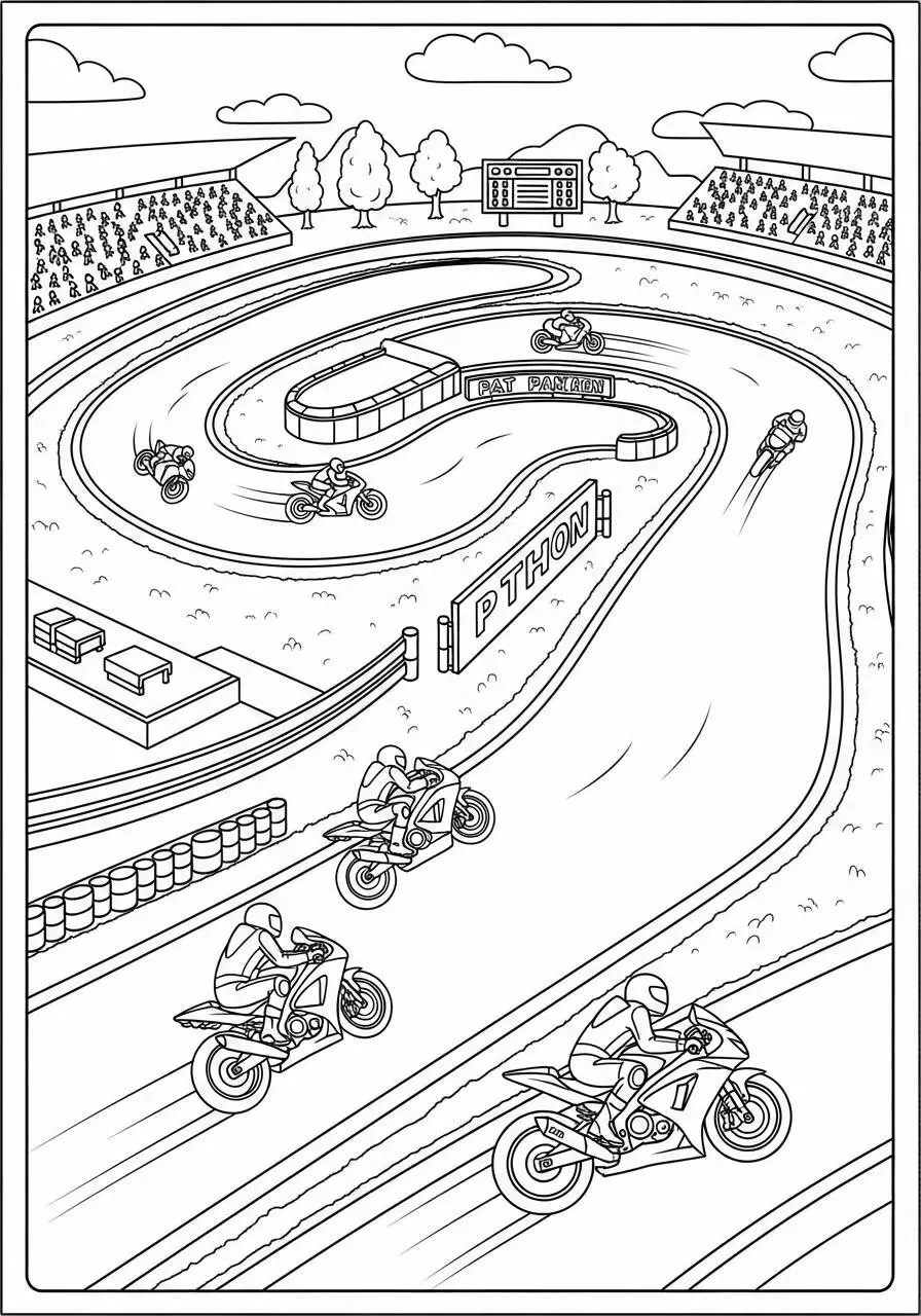 Pagina da colorare di corse motociclistiche su pista
