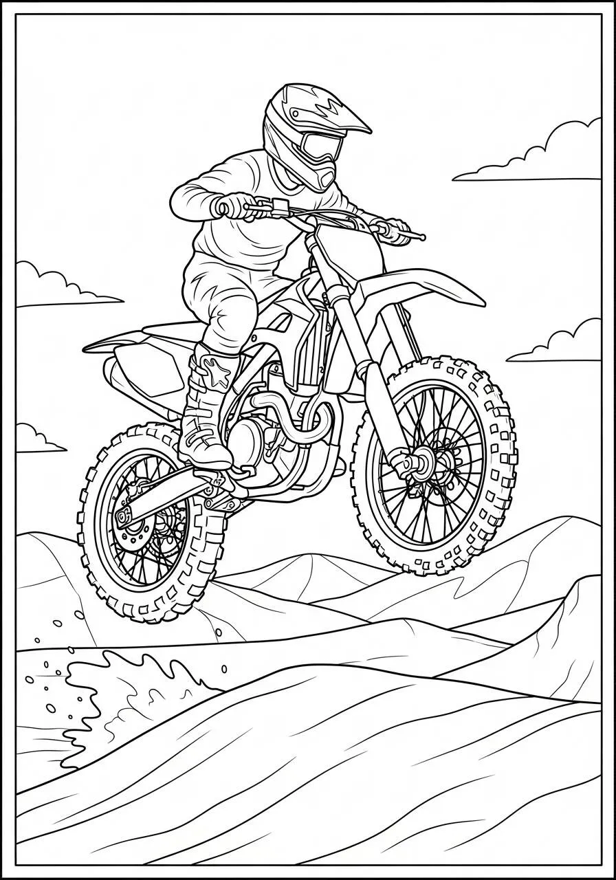 Coloriage de moto cross en saut