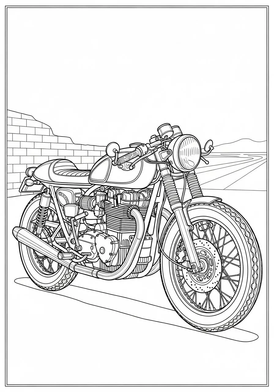 Desenho de Moto Clássica para Colorir