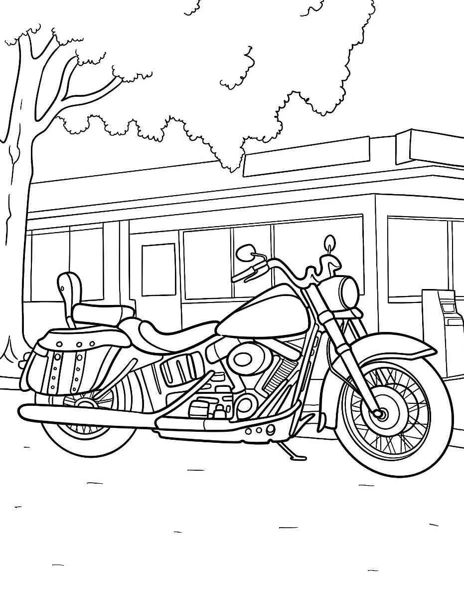 Desenho de Moto Clássica Estilo Cruiser para Colorir