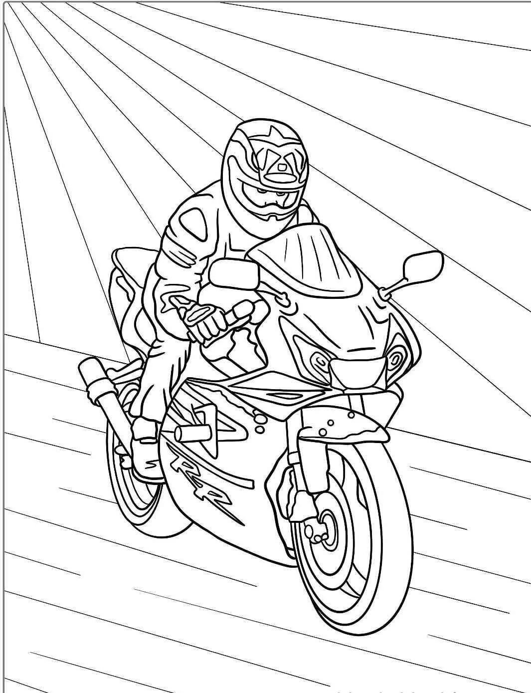 Desenho de Moto Esportiva em Alta Velocidade para Colorir
