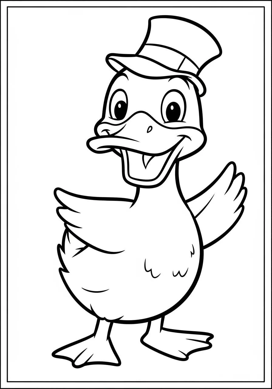 Desenho de Pato Sorridente com Cartola para Colorir