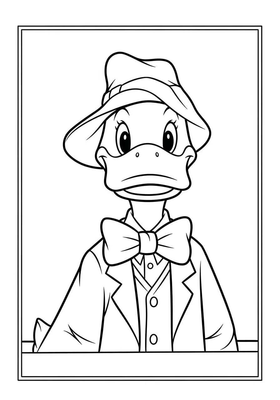 Desenho de Pato Elegante com Chapéu e Gravata para Colorir