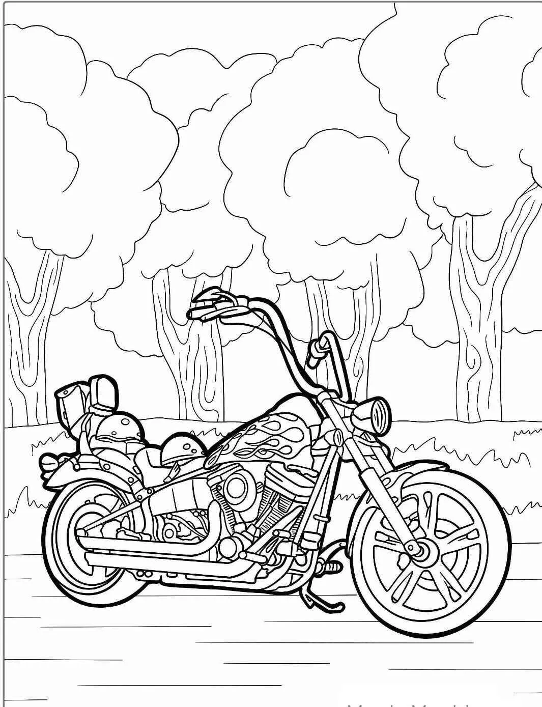 Desenho de Moto Chopper Clássica para Colorir