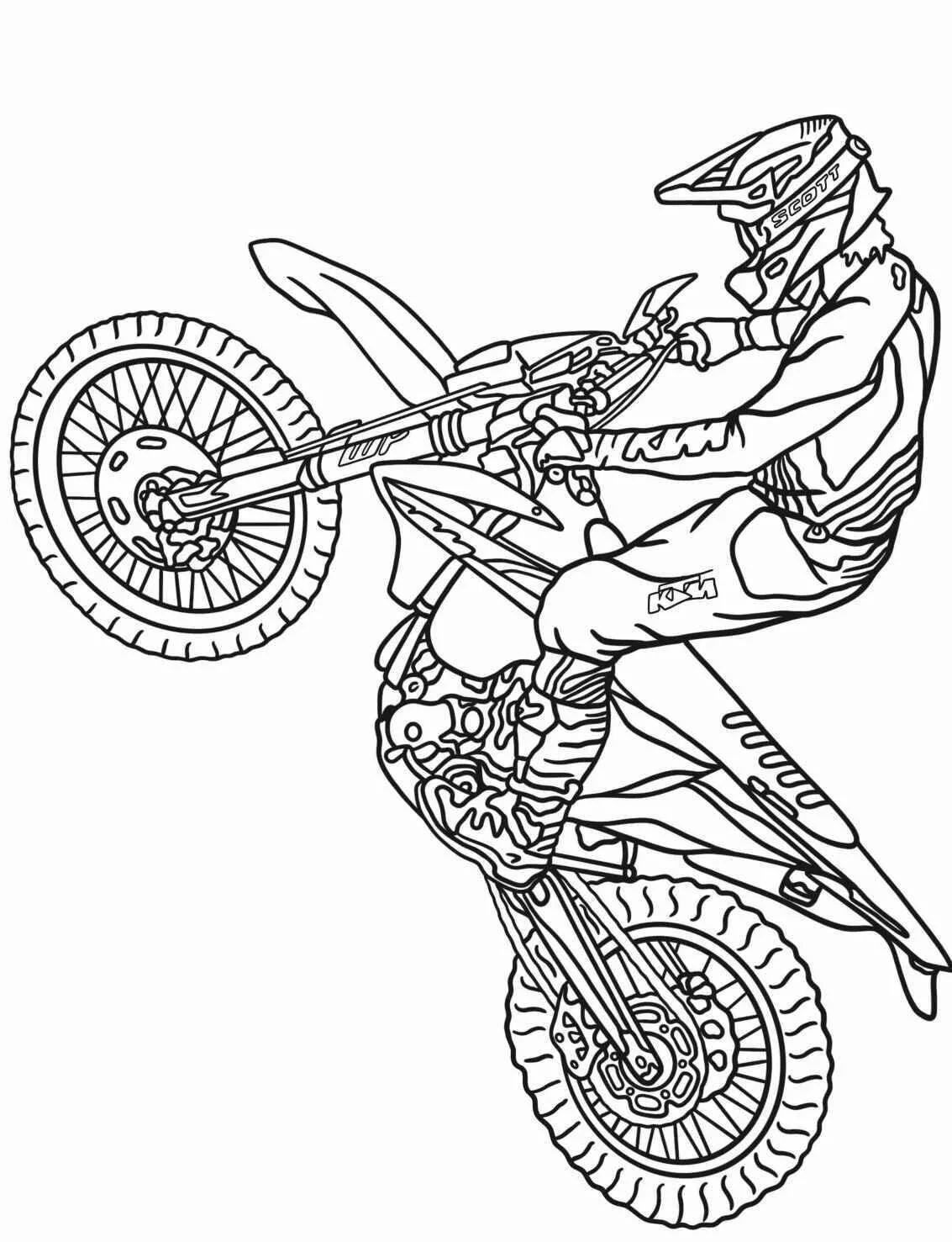 Desenho de Moto de Cross fazendo Wheely para Colorir