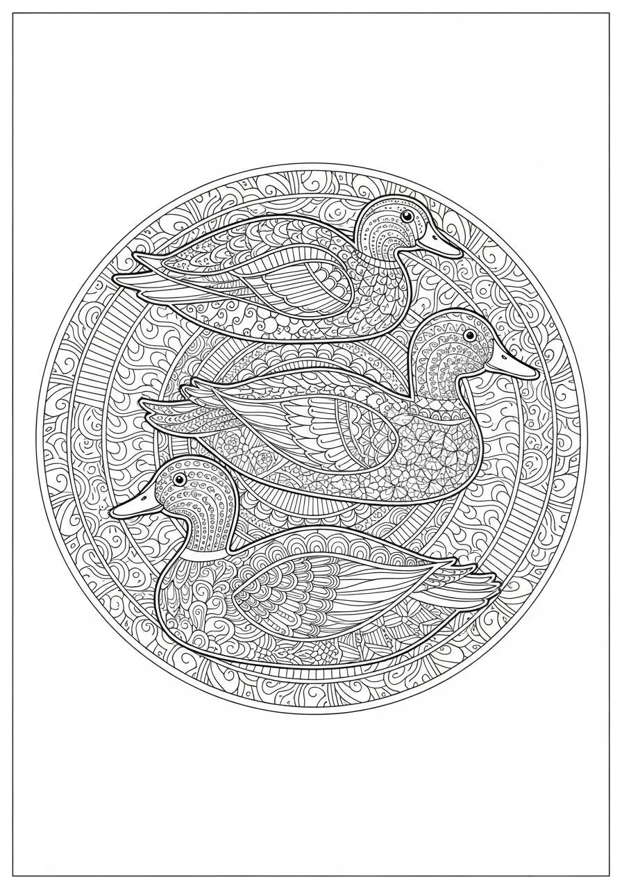 Desenho de Pato Decorativo com Padrões para Colorir