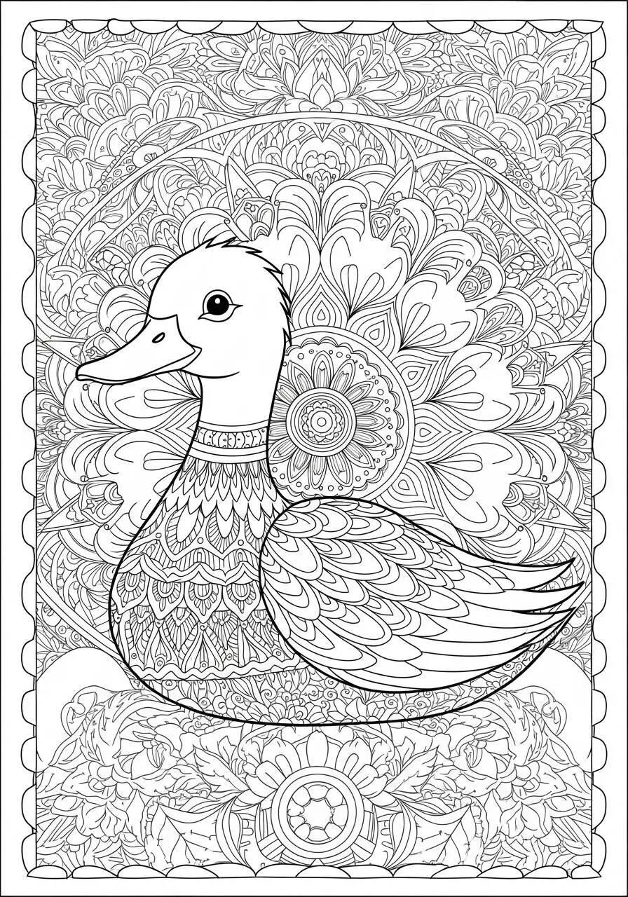 Desenho de Pato Decorativo com Padrões para Colorir