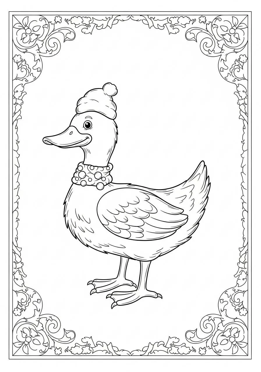 Desenho de Pato Estiloso com Gorro para Colorir
