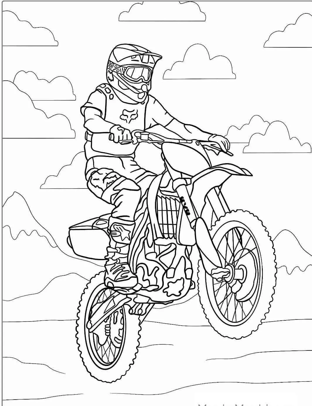Desenho de Moto de Cross em Ação para Colorir