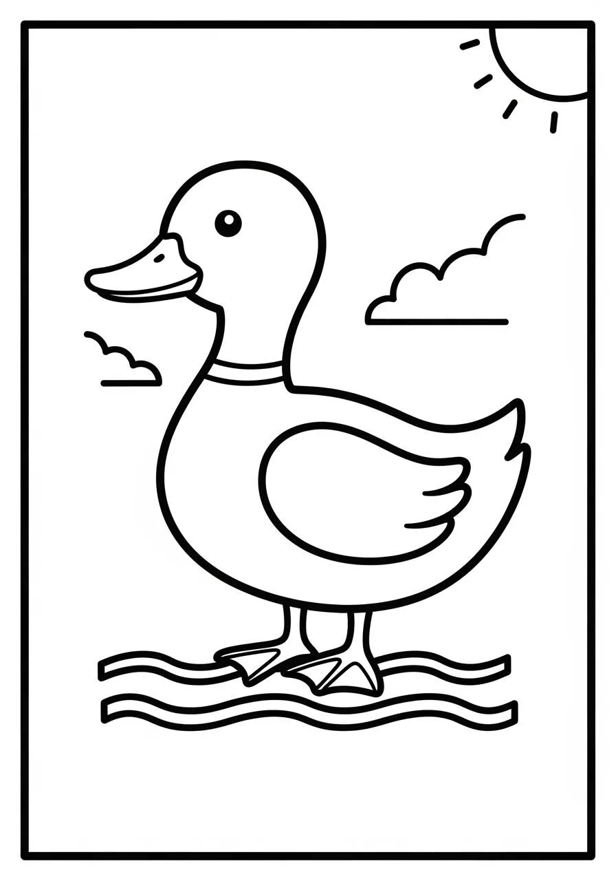 Desenho de Pato em Pé na Água para Colorir