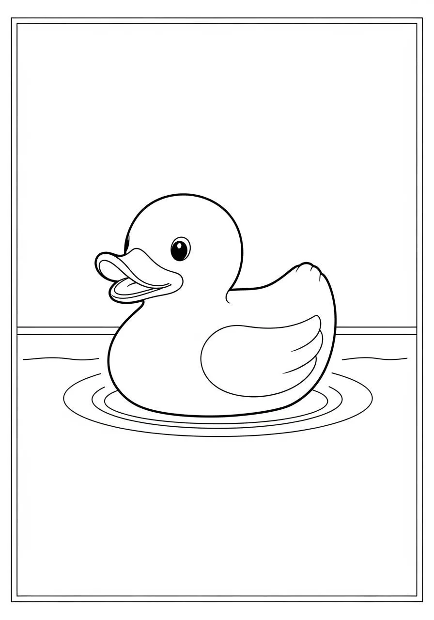 Desenho de Pato de Borracha Flutuando na Água para Colorir