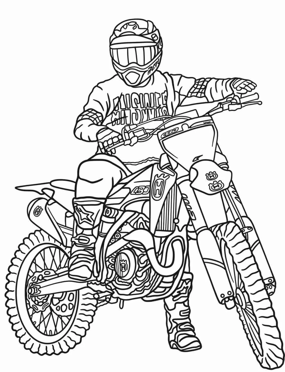 Desenho de Moto de Cross com Motociclista em Ação para Colorir
