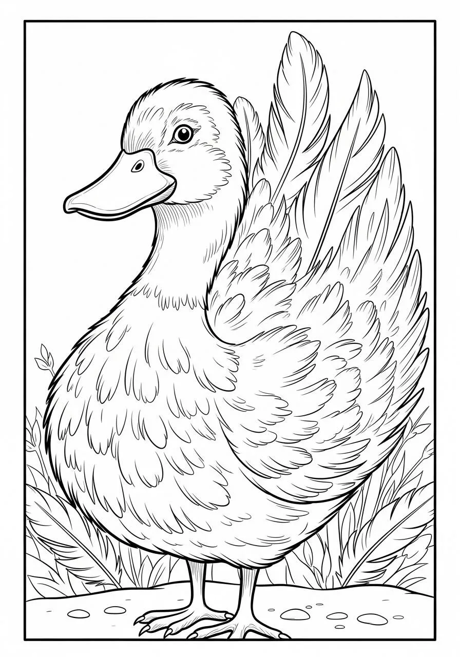 Desenho de Pato Bonito com Asas Abertas para Colorir