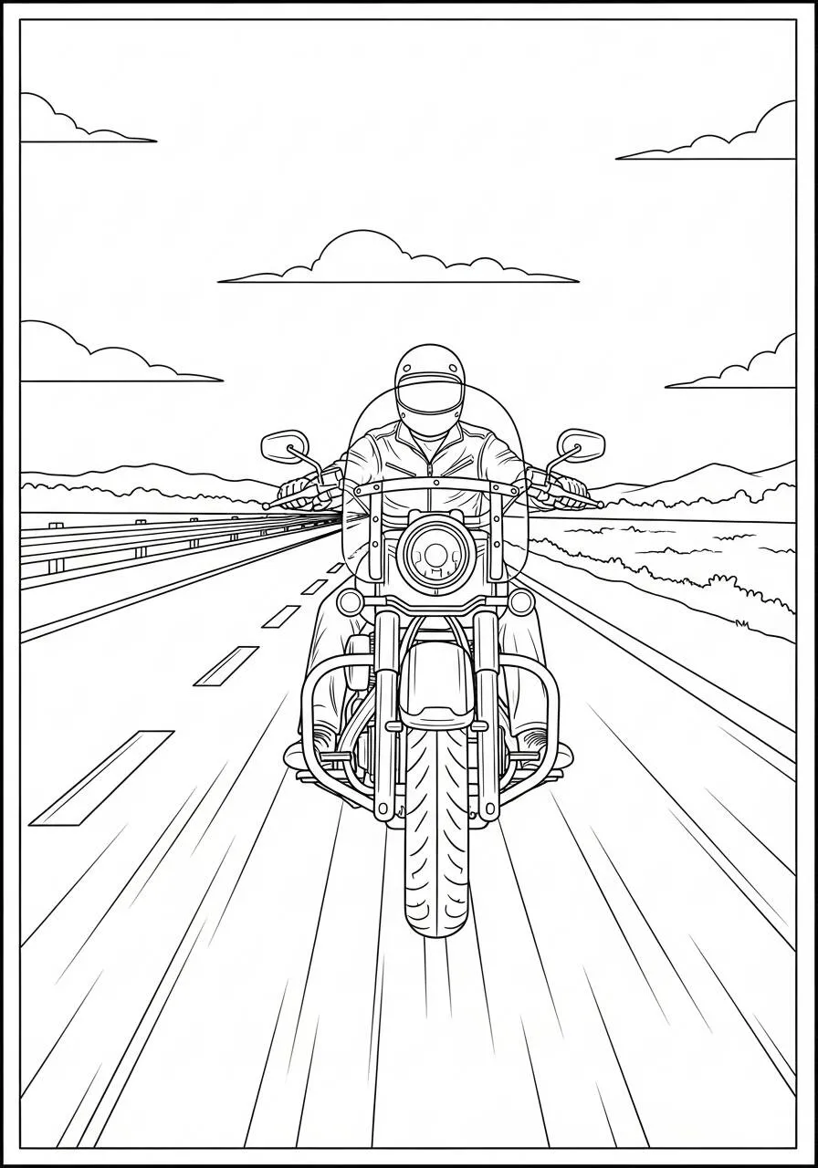 Desenho de Moto Cruiser em Estrada para Colorir