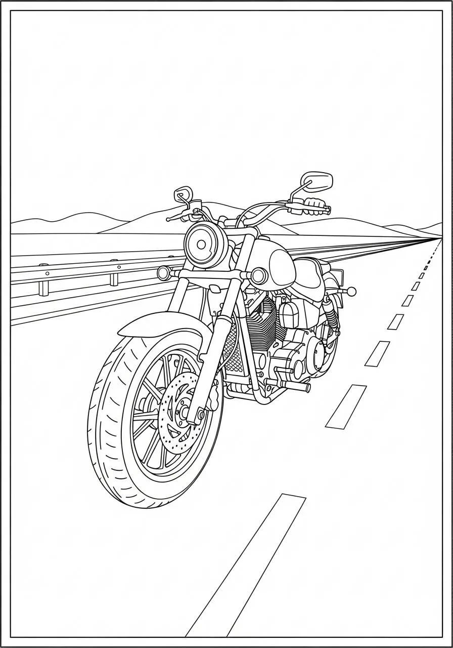 Desenho de Moto Clássica na Estrada para Colorir