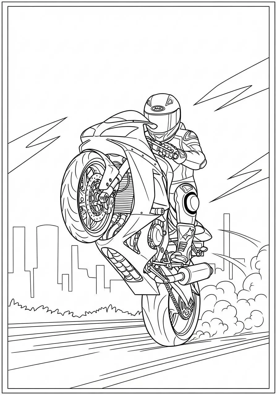 Desenho de Moto Esportiva em Wheeling para Colorir