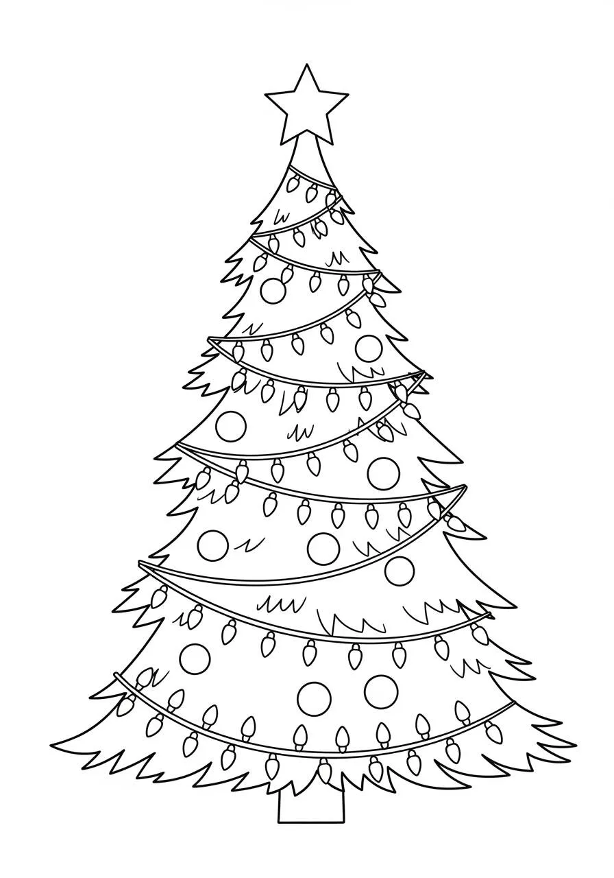 Árbol de Navidad decorado con luces Dibujo para colorear