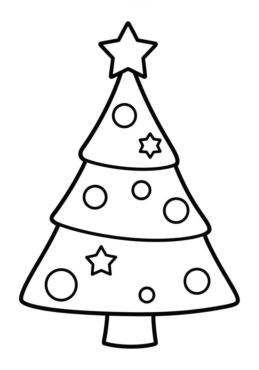Dibujo de Árbol de Navidad con estrellas y bolas para colorear