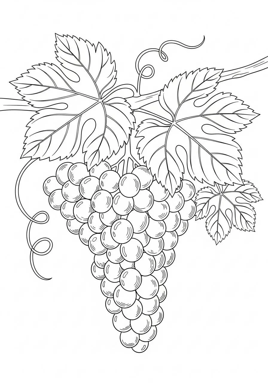 Dibujo para colorear de fruta de uva con racimo