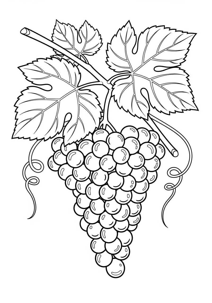 Dibujo para colorear de fruta de uva con racimo