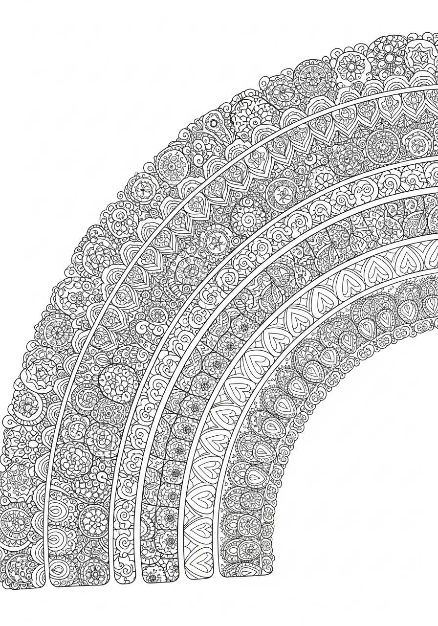 Desenho de Arco Íris Decorado com Padrões para Colorir