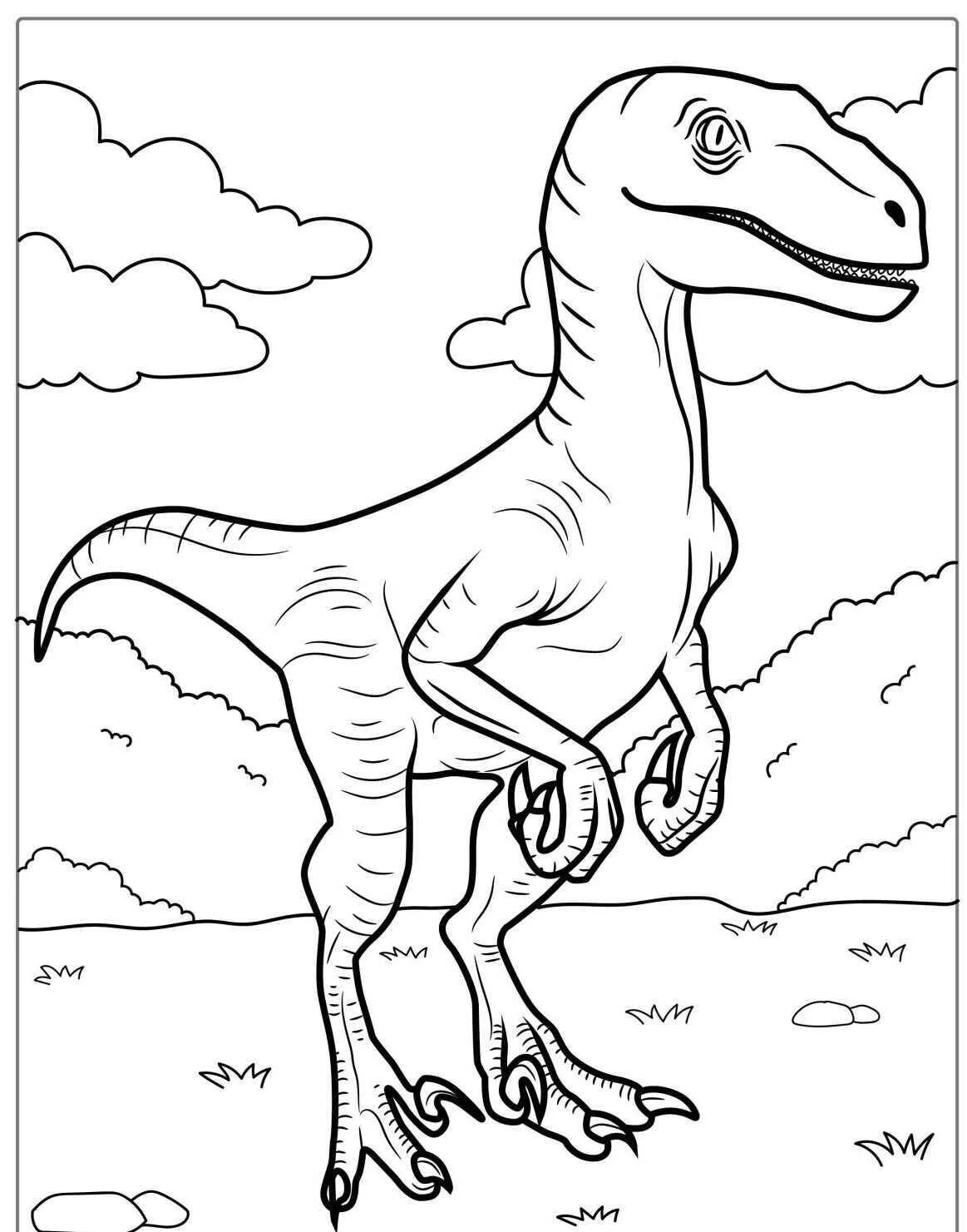 Pagina da colorare del dinosauro Velociraptor