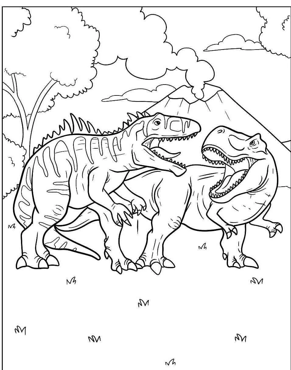 Dibujo para colorear de dinosaurios T Rex y Spinosaurus