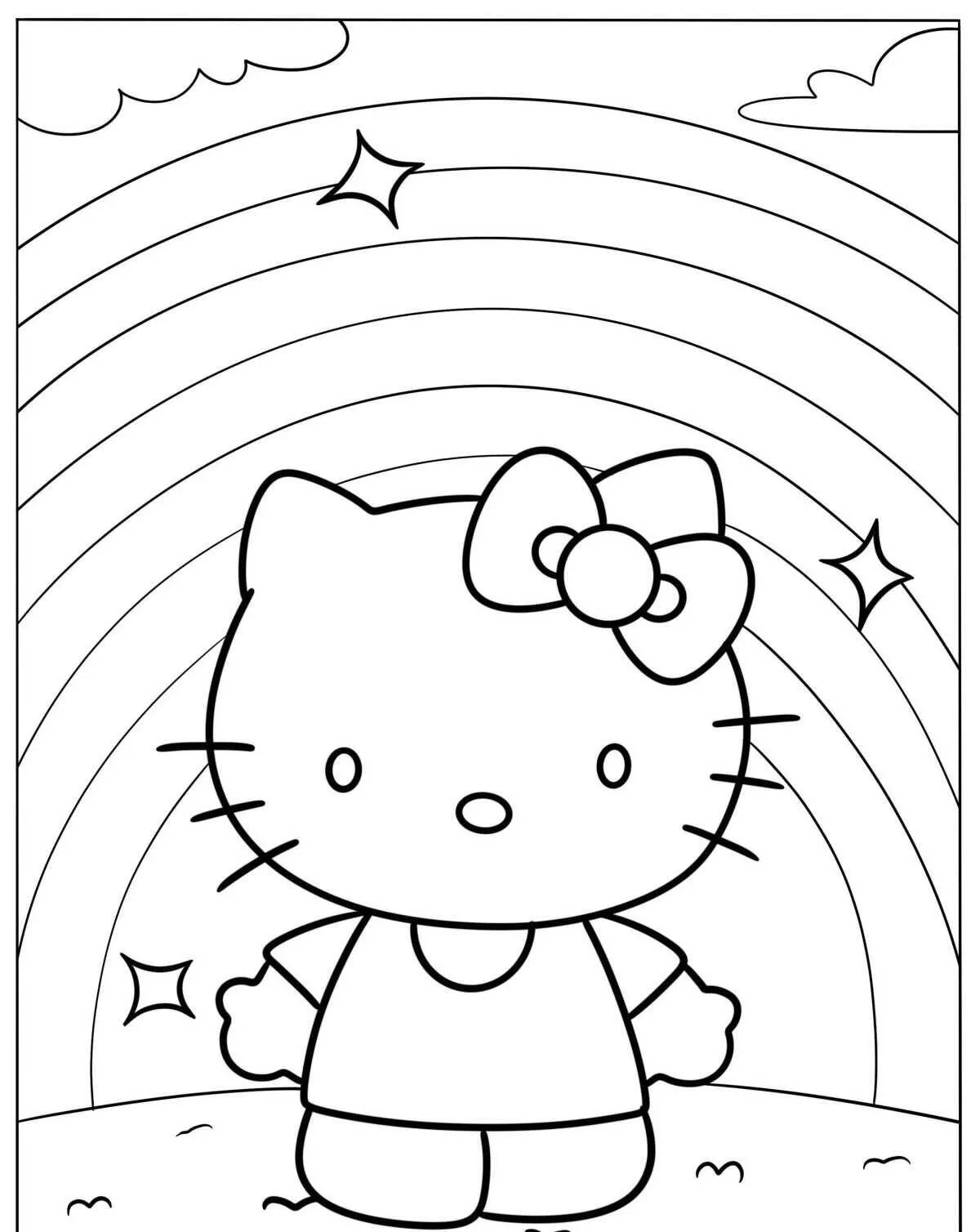 Desenho de Arco Íris com Hello Kitty para Colorir