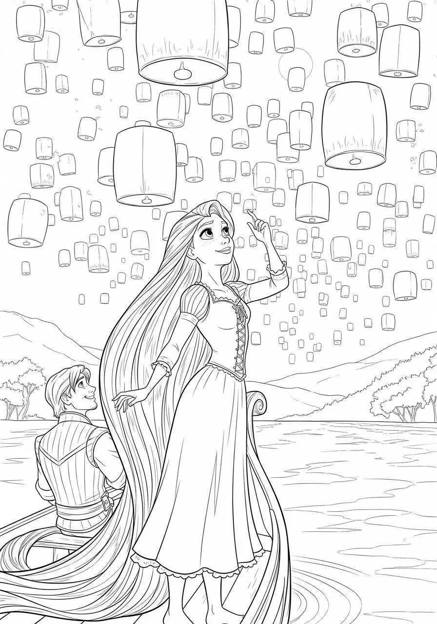 Dibujo Para Colorear De Rapunzel Soltando Linternas De disney
