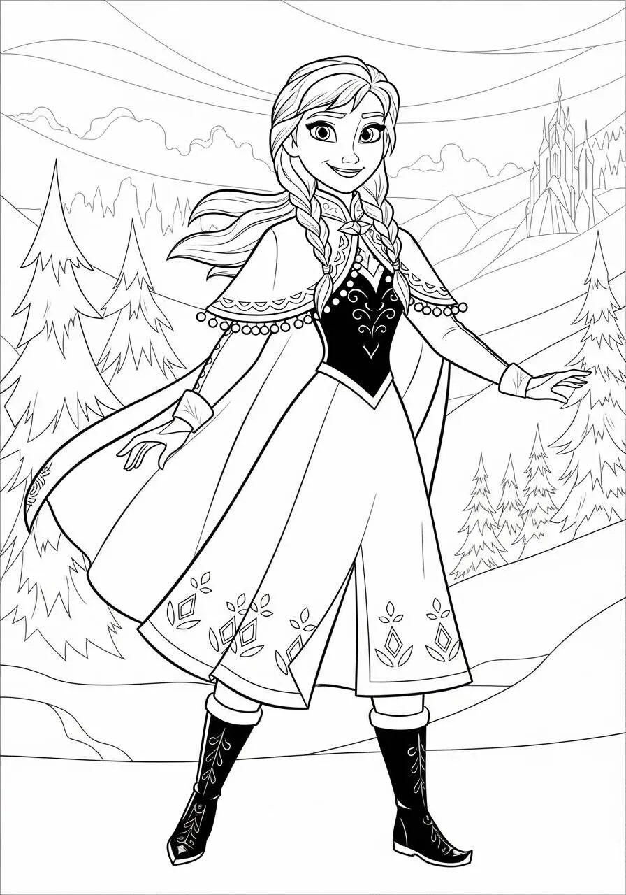 Dibujo para colorear de disney de Elsa con su vestido de invierno