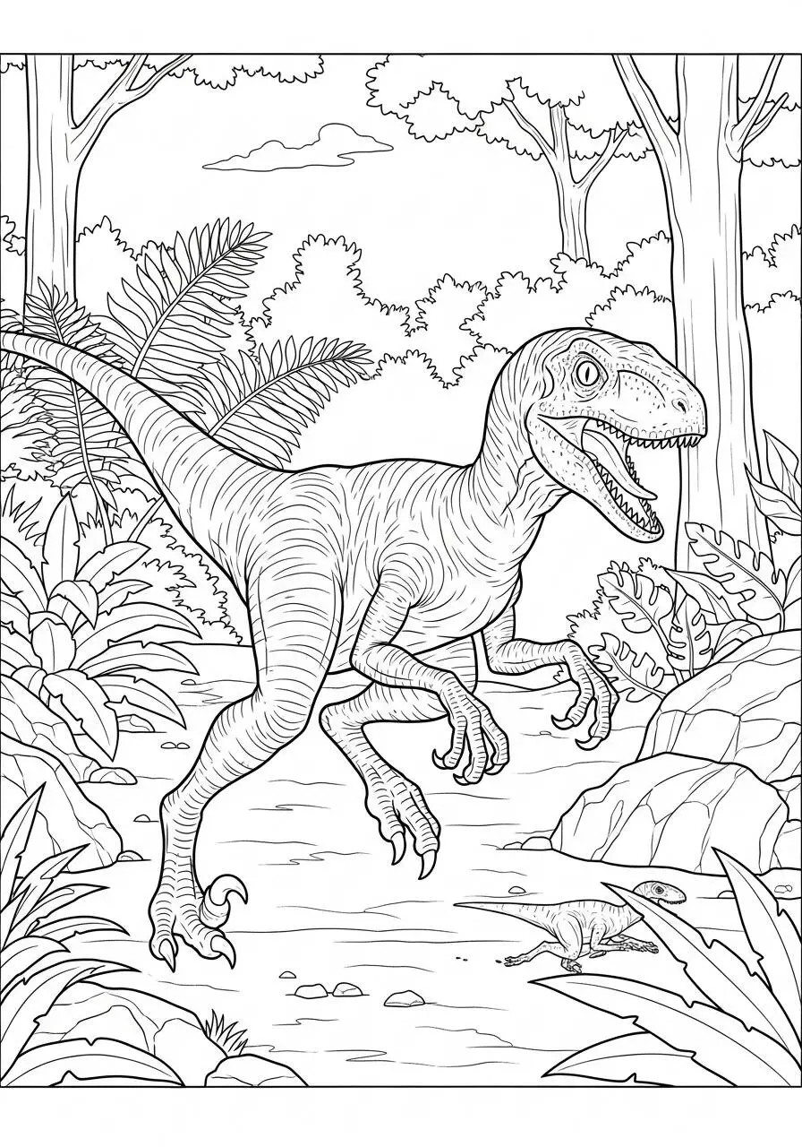 Pagina da colorare del dinosauro Velociraptor