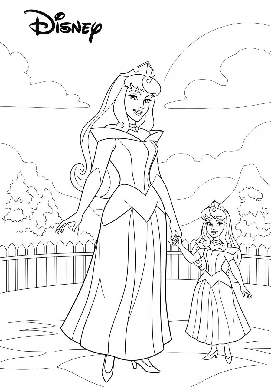 Ausmalbilder Disney Prinzessin Aurora und die kleine Aurora