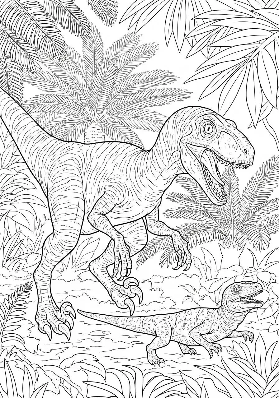 Pagina da colorare di dinosauro e bambino T Rex