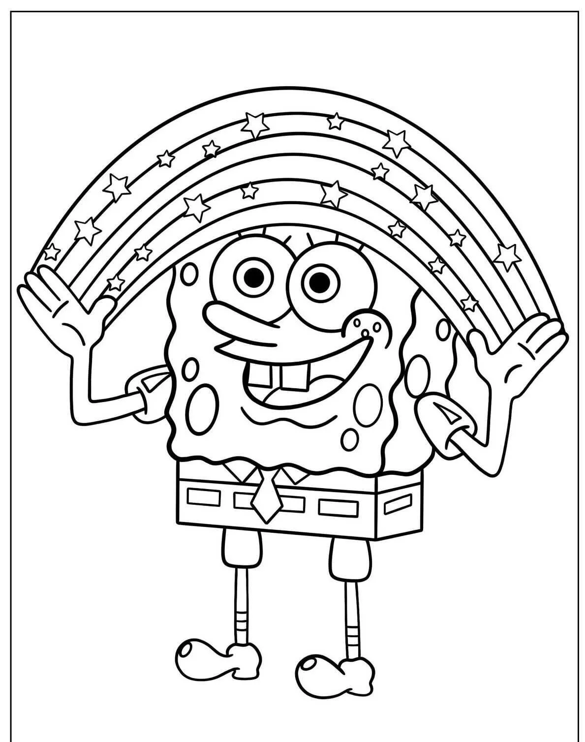 Tęczowa kolorowanka z trzymającym SpongeBoba