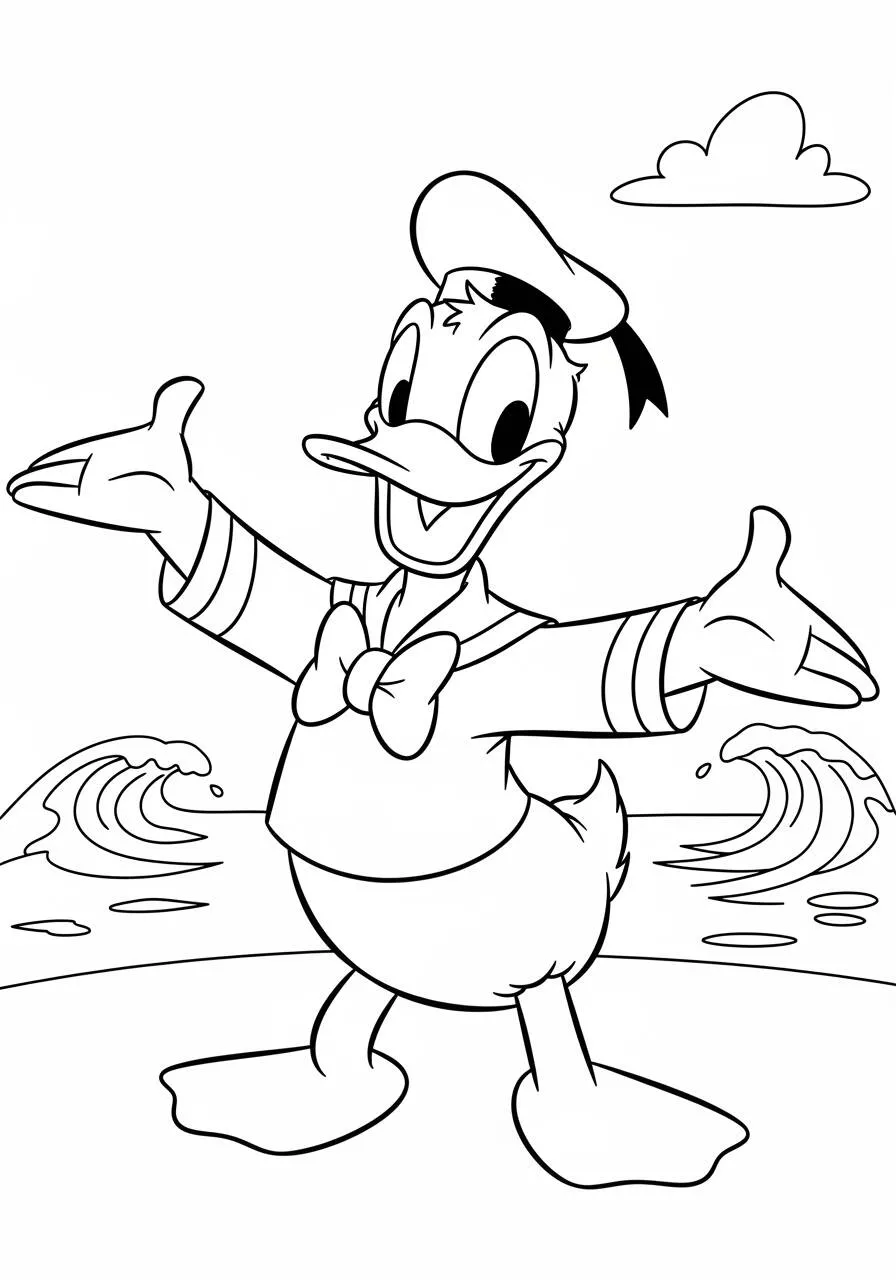 Dibujo para colorear del pato Donald de disney sonriendo