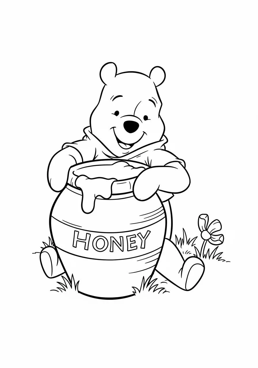 Dibujo para colorear de Winnie the Pooh de Disney con tarro de miel