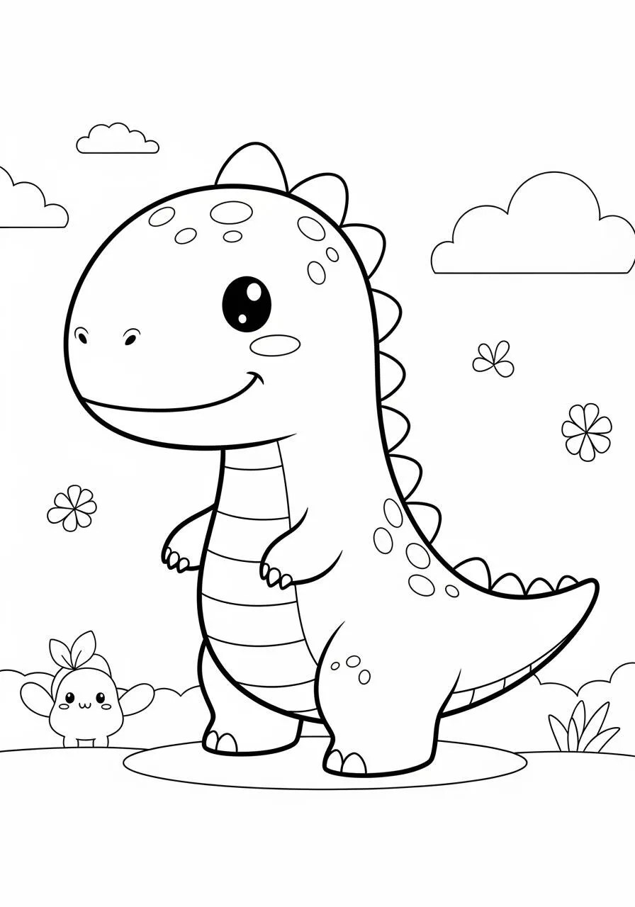 Pagina da colorare di dinosauri carino
