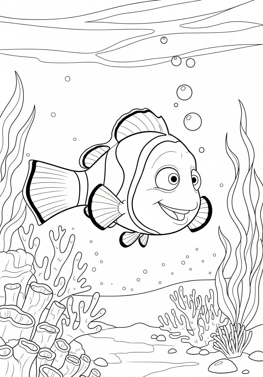 Dibujo para colorear de Nemo, pez payaso de Disney