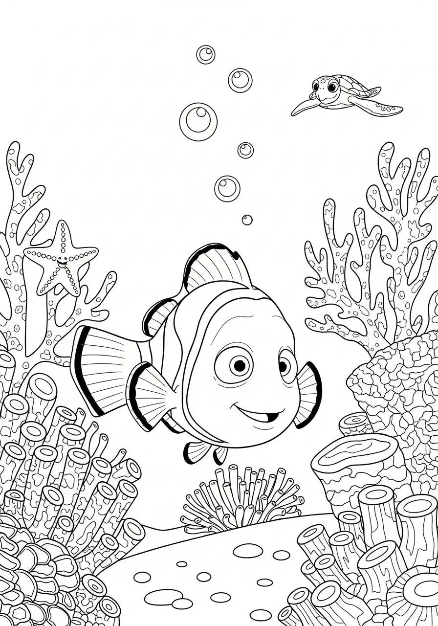 Disney Nemo explorando el fondo del mar para colorear