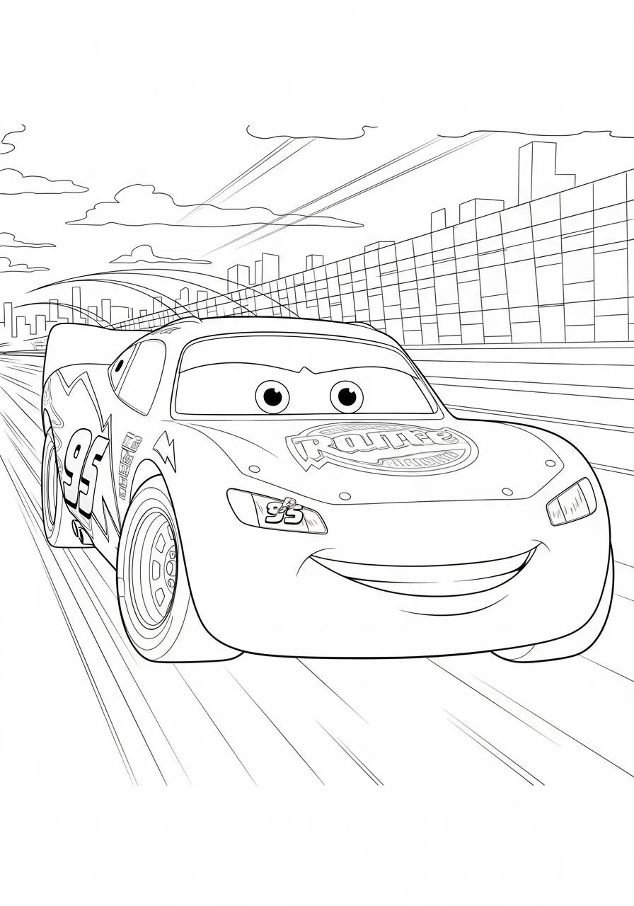 Página para colorear del coche Rayo McQueen de Disney