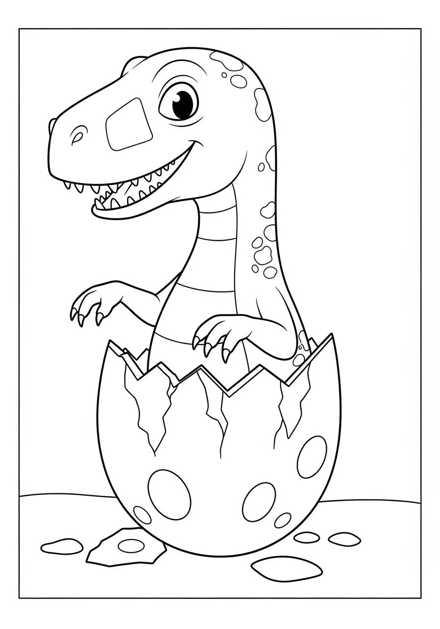 Dinosaurio T Rex saliendo del cascarón de un huevo para colorear
