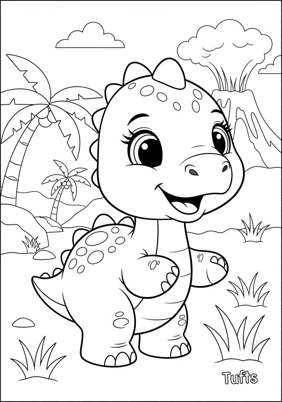 Lindo Dinosaurio Página Para Colorear