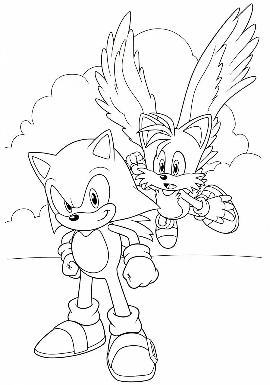 Dibujo para colorear de Sónico y Tails listos para la aventura