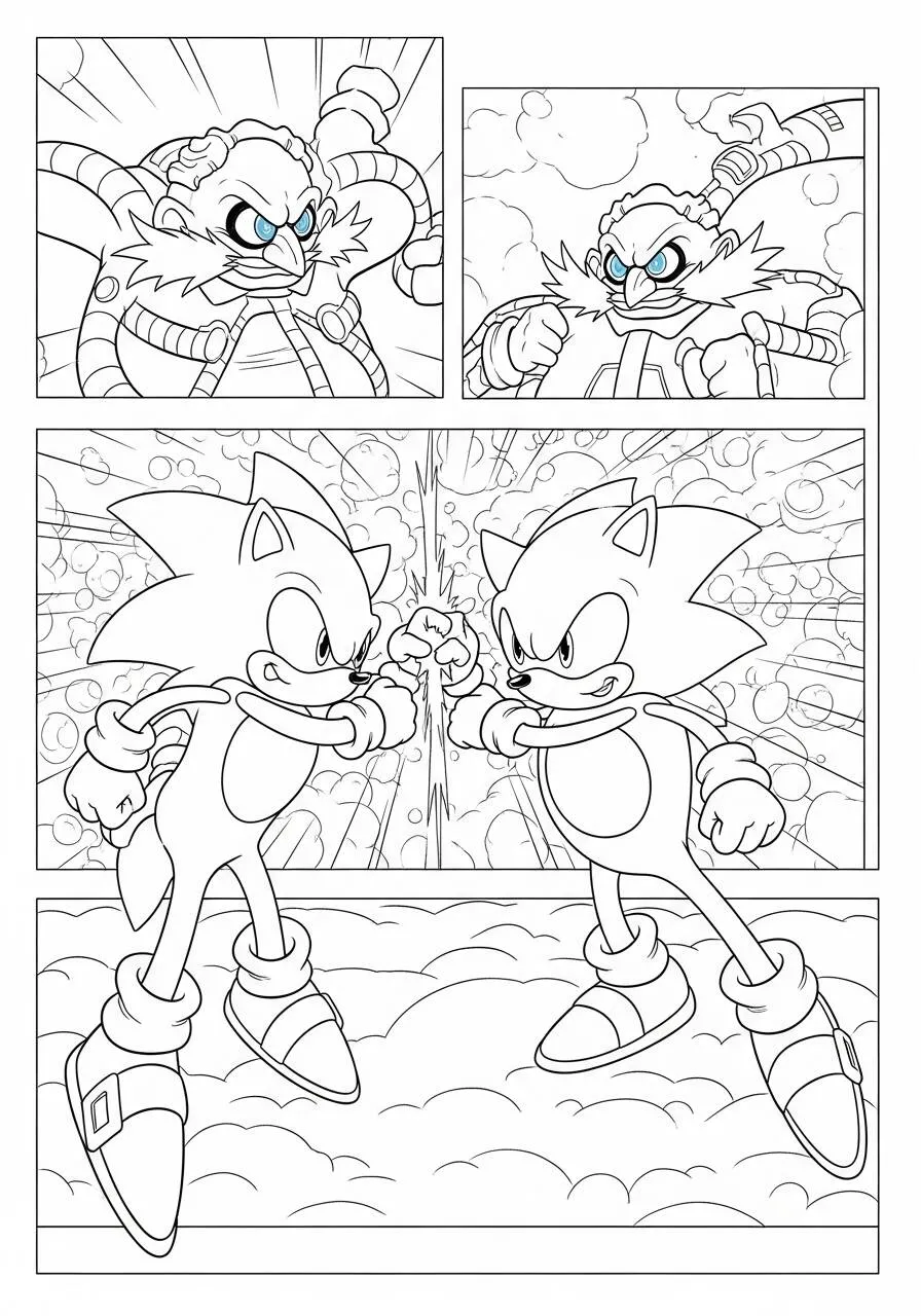 Sónico y el Dr. Eggman en batalla para colorear