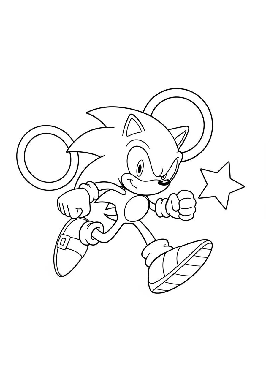 Sonic Running with Rings Coloring Page