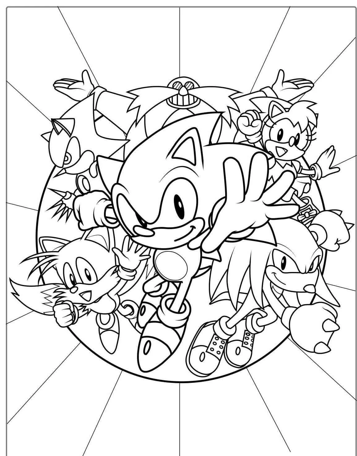 Sónico con sus amigos Dibujo para colorear