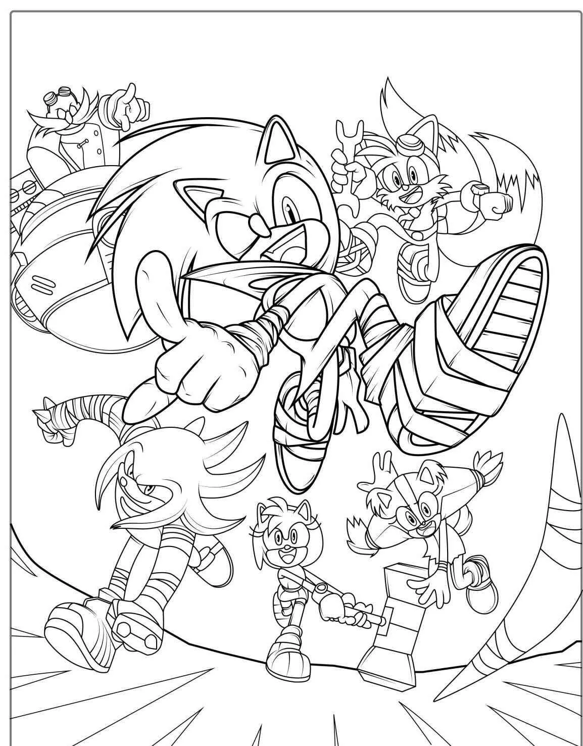 Dibujo para colorear de Sónico y sus amigos en acción