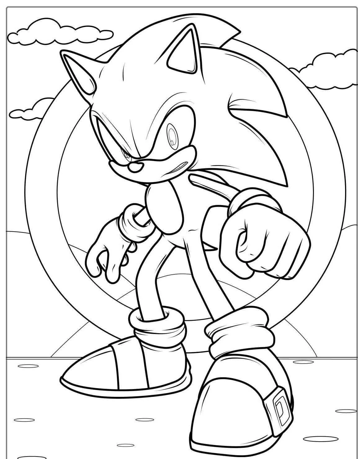 Sónico en pose poderosa Dibujo para colorear